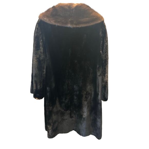 Michael’s Furs Lynn Mass Black Mink Fur Coat Brown collar Women's size Medium - Picture 2 of 13